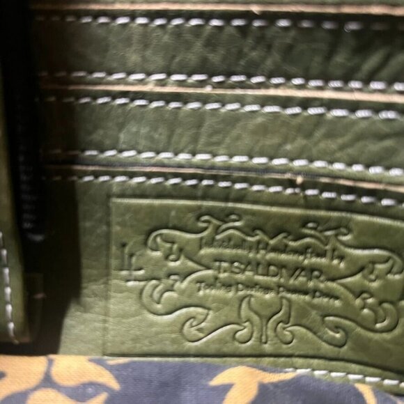 T. Saldivar Hand-Tooled Leather Shoulder Bag In Olive Green Beige Mexican Boho - Picture 5 of 7